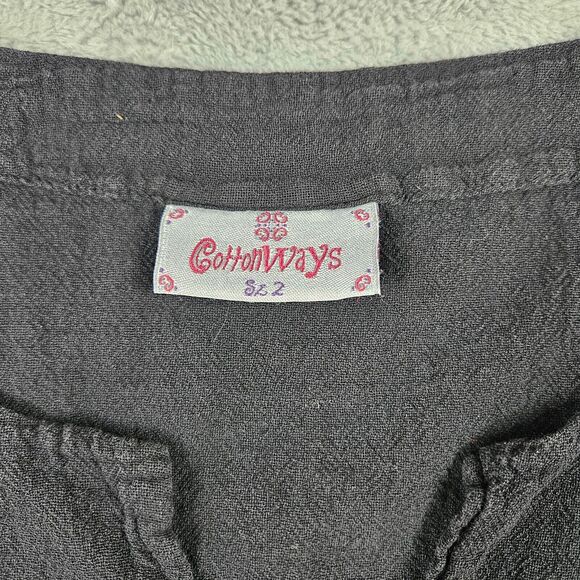 Cottonways Tunic Top Womens Size 2 Black Gauze Beachy V-Neck Asymmetrical - Picture 5 of 12